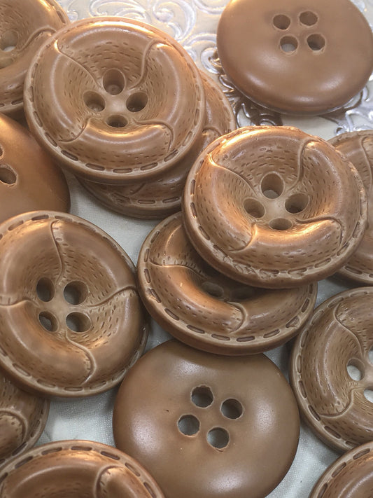 QUALITY 13/16" Leather-look Tan Buttons Made in JAPAN Vintage Sewing Button for Clothing 544