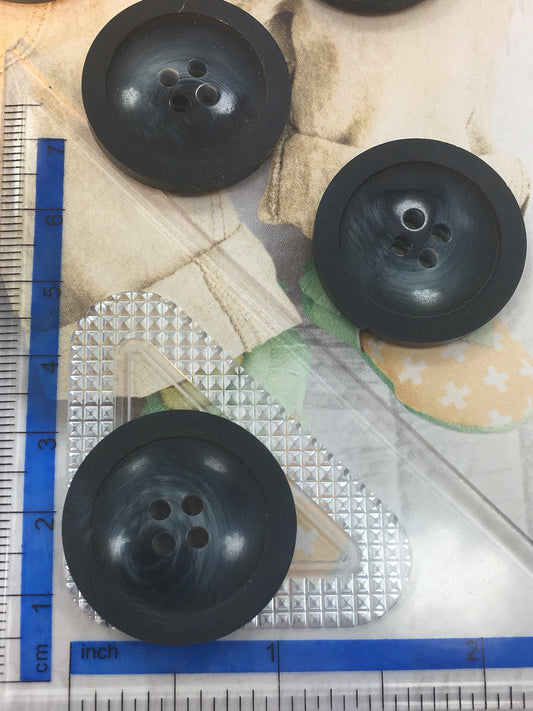 QUALITY 1-1/8" Black with a hint of Grey 4 hole Buttons ITALIAN Vintage Sewing Button for Clothing / Coat & Jacket Buttons 565
