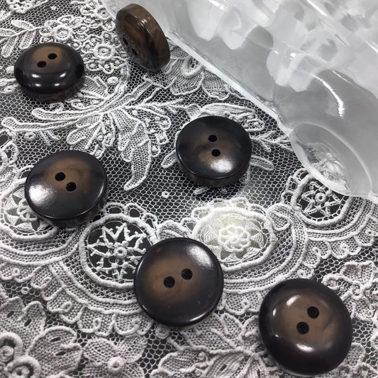 ITALIAN Pearl-like Thick Brown Buttons 15/16" (22mm) 36L Designer Vintage Thick Buttons 2 Hole Buttons 521