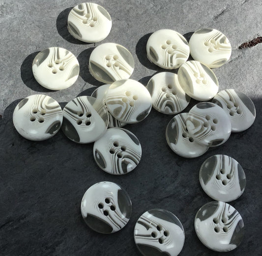 QUALITY Textured WHITE Clear Buttons 4 Hole ITALIAN Vintage Sewing Button for Clothing / Dress Buttons / Designer Decorative Buttons 650