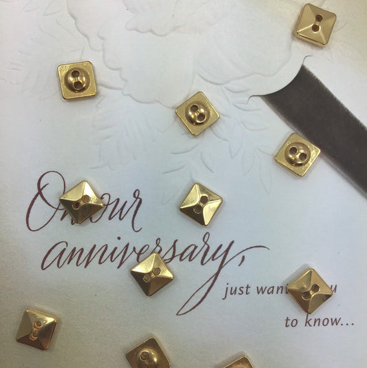 SQUARE GOLD BUTTONS 7/16" Vintage 2 Hole Gold Metal Buttons for Clothing / Shirt Buttons / Dress Buttons 50