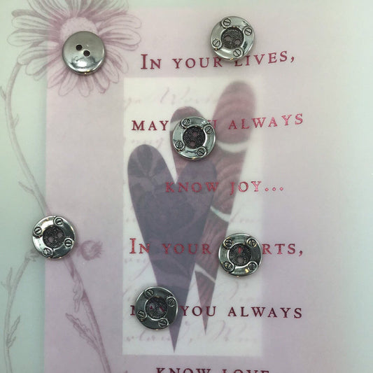 VINTAGE SILVER BUTTONS 5/8" Metallic Silver 2 Hole Metal Buttons for Clothing / Blazer Buttons & Jacket Buttons / Decorative Buttons 70