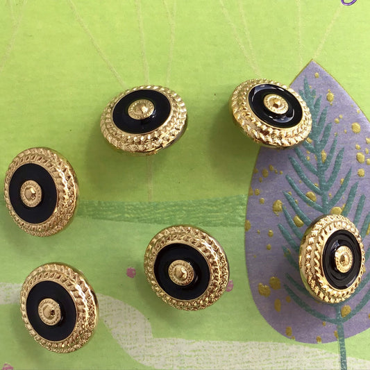 QUALITY 3/4" Black & Gold Metallic Shank Buttons ITALIAN Vintage Sewing Button / Designer Decorative Buttons 661