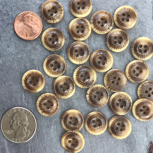 5/8" Brown Beige Tan 4 Hole Buttons ITALIAN Vintage Sewing Button for Clothing / Coat & Jacket Buttons / Designer Decorative Buttons 681