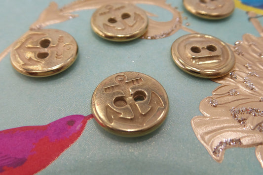 GOLD EMBOSSED ANCHOR Metal Buttons for Clothing / 2 Hole Vintage Shirt Buttons / Dress Buttons / Decorative Designer Buttons 149