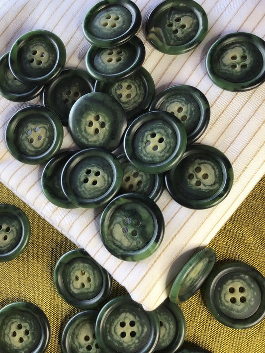 Italian Hunter Green 4 HOLE Buttons 1-1/8” Sage/Green Two Tone Buttons Vintage/ Jacket Buttons/ Wholesale Decorative Buttons 538/805/739