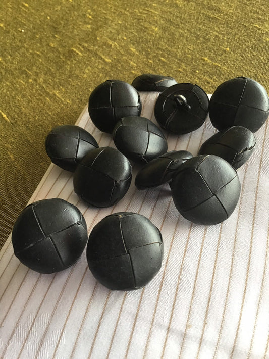 ITALIAN BLACK Faux Leather 7/8" Shank Leather Buttons Vintage Sewing Button for Clothing / Faux Leather Decorative Designer Buttons 858