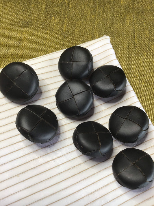 ITALIAN BLACK Faux Leather 1-1/8" Shank Leather Buttons Vintage Sewing Button for Clothing / Faux Leather Decorative Buttons 842