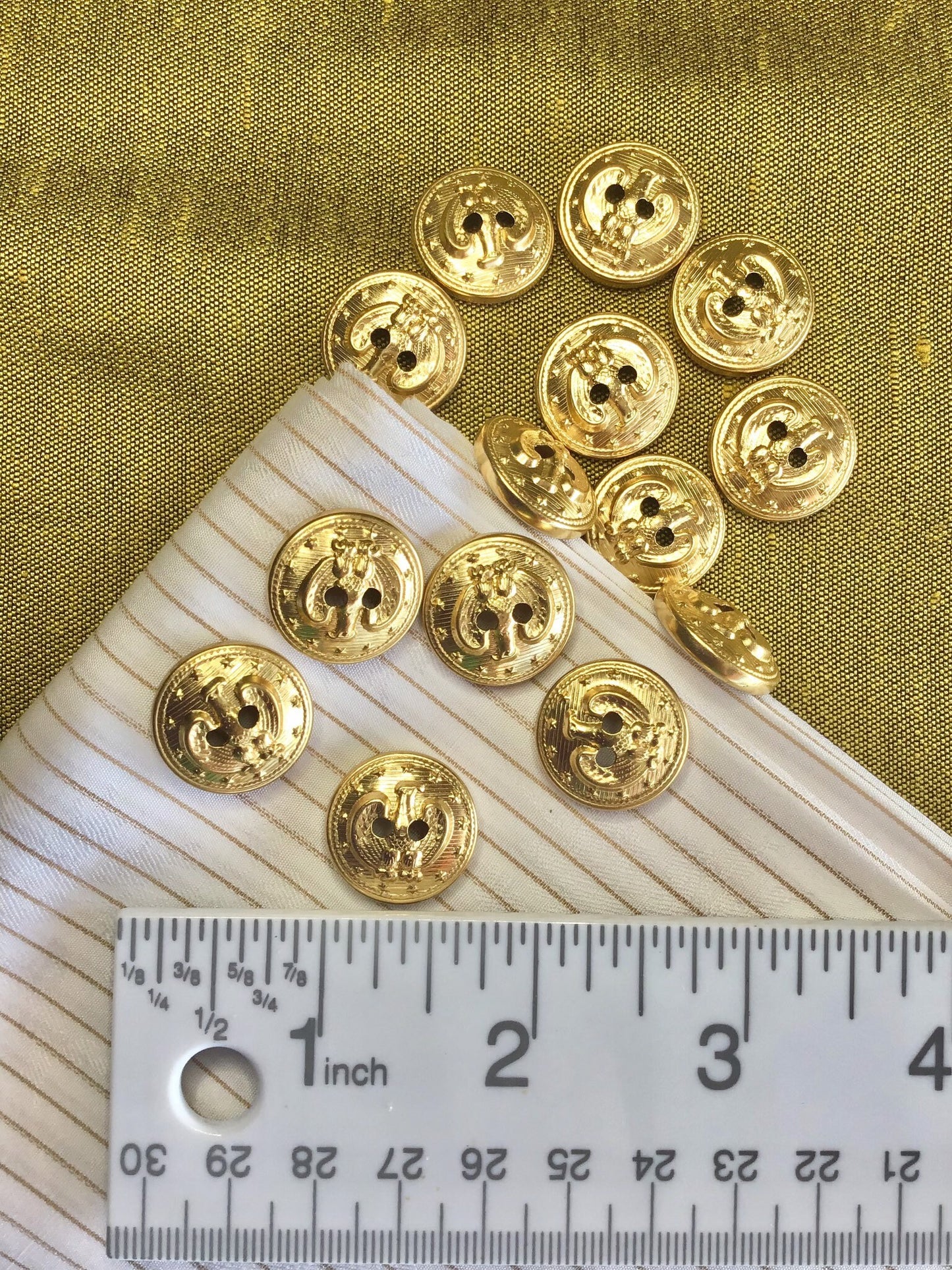 EAGLE 2 Hole EMBOSSED GOLD Buttons 3/4" (19mm) 30L Gold Metal Button / Gold Brass Buttons / Domed Gold Buttons / Designer Buttons 828