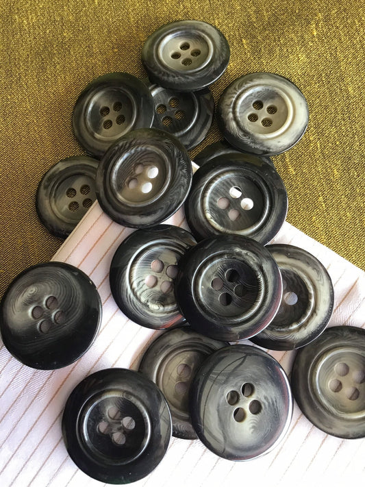 Italian MOSS GREY 4 HOLE Buttons 1-3/8" (35mm) 54L Two Tone Grey Black Buttons Vintage/ Coat Buttons/ Wholesale Decorative Buttons 814