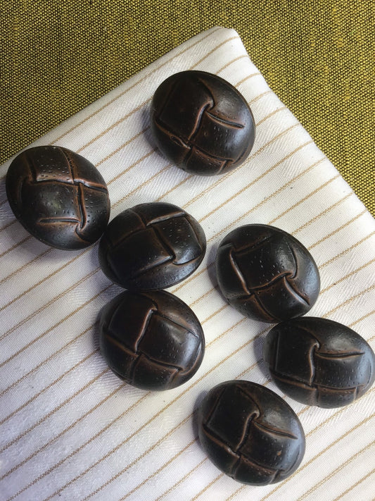 ITALIAN Dark Brown LEATHER LOOK 7/8" Heavy Shank Buttons Vintage Sewing Button for Clothing / Faux Leather Decorative Designer Buttons 852