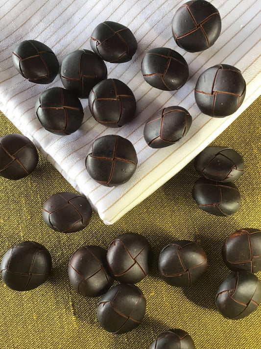 ITALIAN Dark Brown LEATHER Look 3/4" Shank Buttons Vintage Sewing Button for Clothing / Faux Leather Decorative Designer Buttons 750