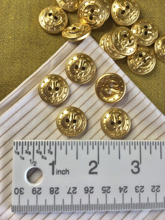 EAGLE 2 Hole EMBOSSED GOLD Buttons 3/4" (19mm) 30L Gold Metal Button / Gold Brass Buttons / Domed Gold Buttons / Designer Buttons 828