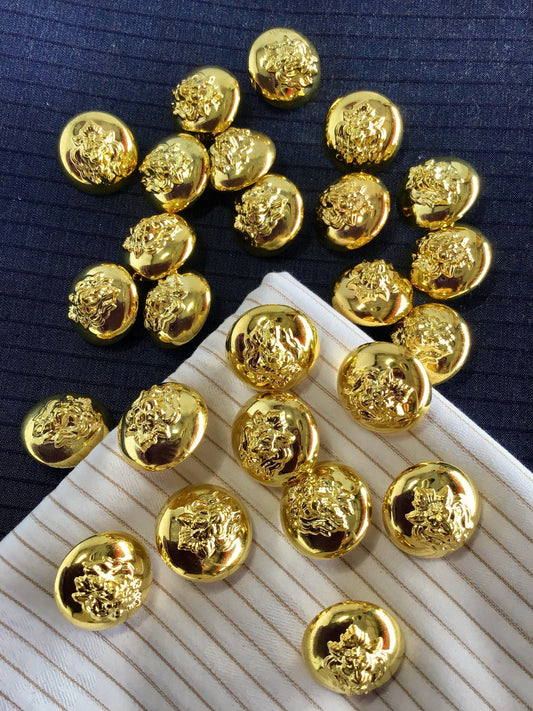 Metallic Dome Embossed Gold Lion Head 3/4" (19mm) 30L Vintage Shank Buttons #899 Vintage/ Coat Buttons/ Wholesale Decorative Buttons