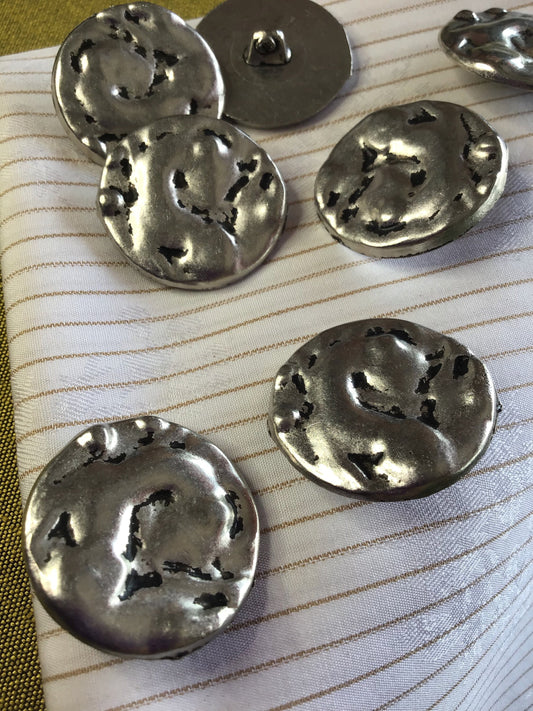 Silver Embossed Metal Designer Button 1-3/16" (30mm) 48L Vintage Shank Buttons #897 Vintage/ Coat Buttons/ Wholesale Decorative Buttons