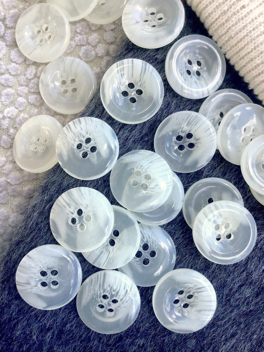 Italian 4 Hole Milky White Clear Buttons 15/16" (22mm) 36L Sewing Buttons #1096 by the piece & Wholesale Buttons