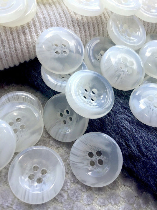 Italian 4 Hole Milky White Clear Buttons 15/16" (22mm) 36L Sewing Buttons #1096 by the piece & Wholesale Buttons