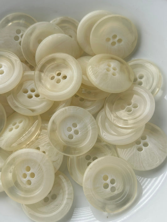 ITALIAN BUTTONS 4 hole Clear White Buttons 1” (25mm) Designer Buttons / Clothing Buttons #1070