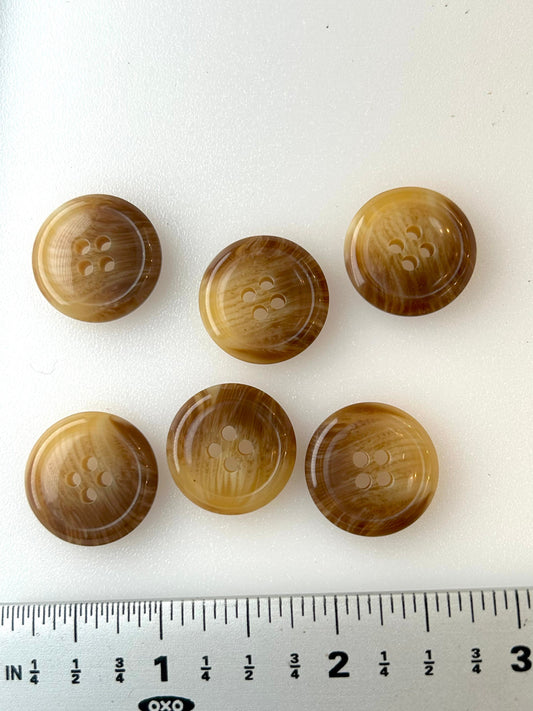 ITALIAN BUTTONS 4 Hole Multi Light Brown Buttons 3/4" (20mm) Designer Buttons / Clothing Vintage Buttons #1072