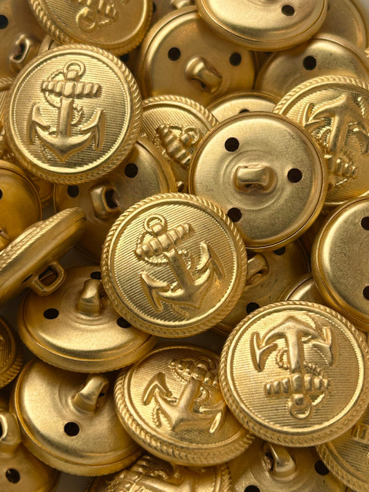 1” GOLD ANCHOR EMBOSSED Metal Buttons 25mm Matte Gold Metal Shank Buttons for Clothing / Blazer Coat Buttons, Dress & Jacket Buttons #1183