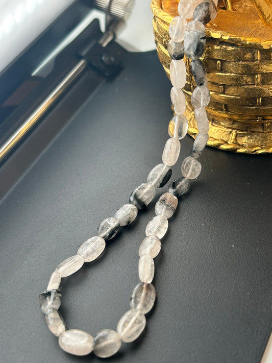 Hand-cut Grey Gemstone frosted white Beads for Jewelry, Bracelets and Necklaces 13” Strand 42 PCs ova hi Shaped 8mm x 5mm #81-25