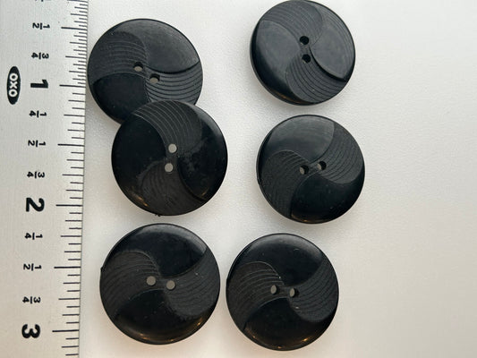 Designer Black 2 Hole Buttons 1" (25mm) Textured Black Buttons/ Clothing Vintage Buttons/ Wholesale Sewing Buttons #1128
