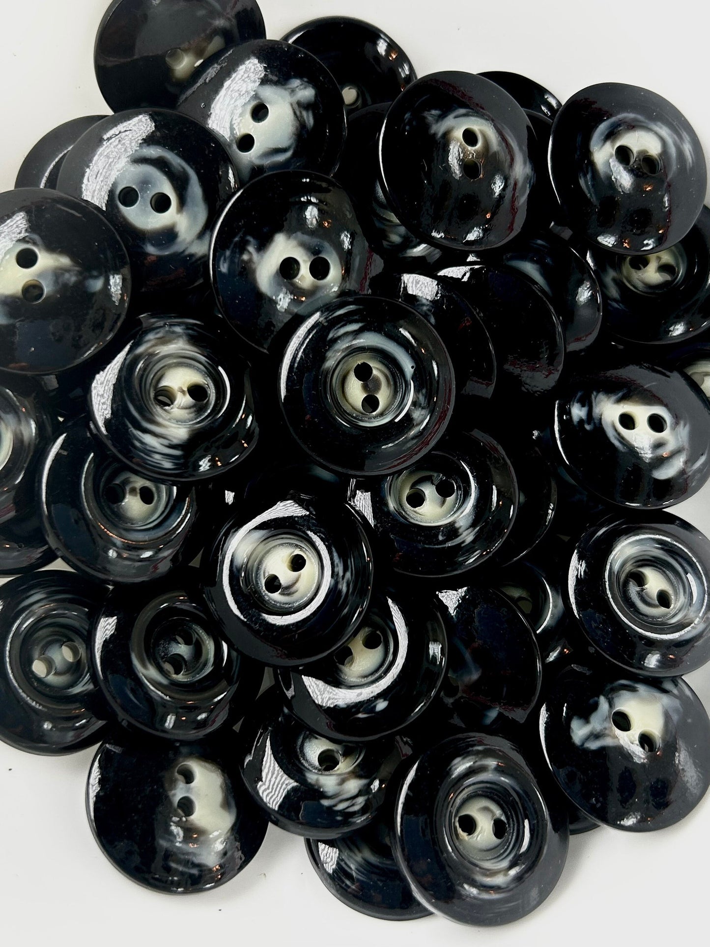 ITALIAN BUTTONS 2 Hole Cheesecake Cream Black Buttons 7/8" (23mm) Designer Buttons / Clothing Vintage Buttons #1074