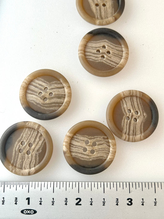 ITALIAN BUTTONS 4 Hole Sandtone Earth Brown Buttons 1-1/8" (28mm) Designer Buttons / Clothing Vintage Buttons #1084