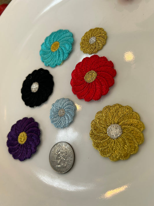 7 pieces FLORAL VINTAGE appliqués bright red light blue gold glittery cyan yellow flower iron on Patches #19
