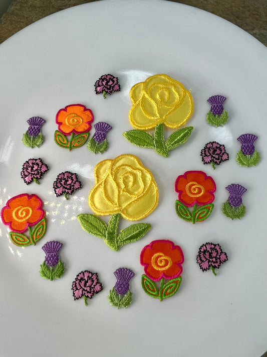 18 pieces FLORAL Iron-on appliqués yellow orange pink grape flower Patches #30