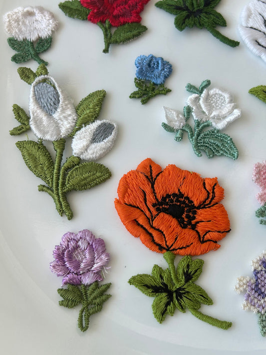 20 styles collection vintage appliqués gorgeous rose daisy poppies flowers cotton embroidered retro sewing quilting decoration sets #44