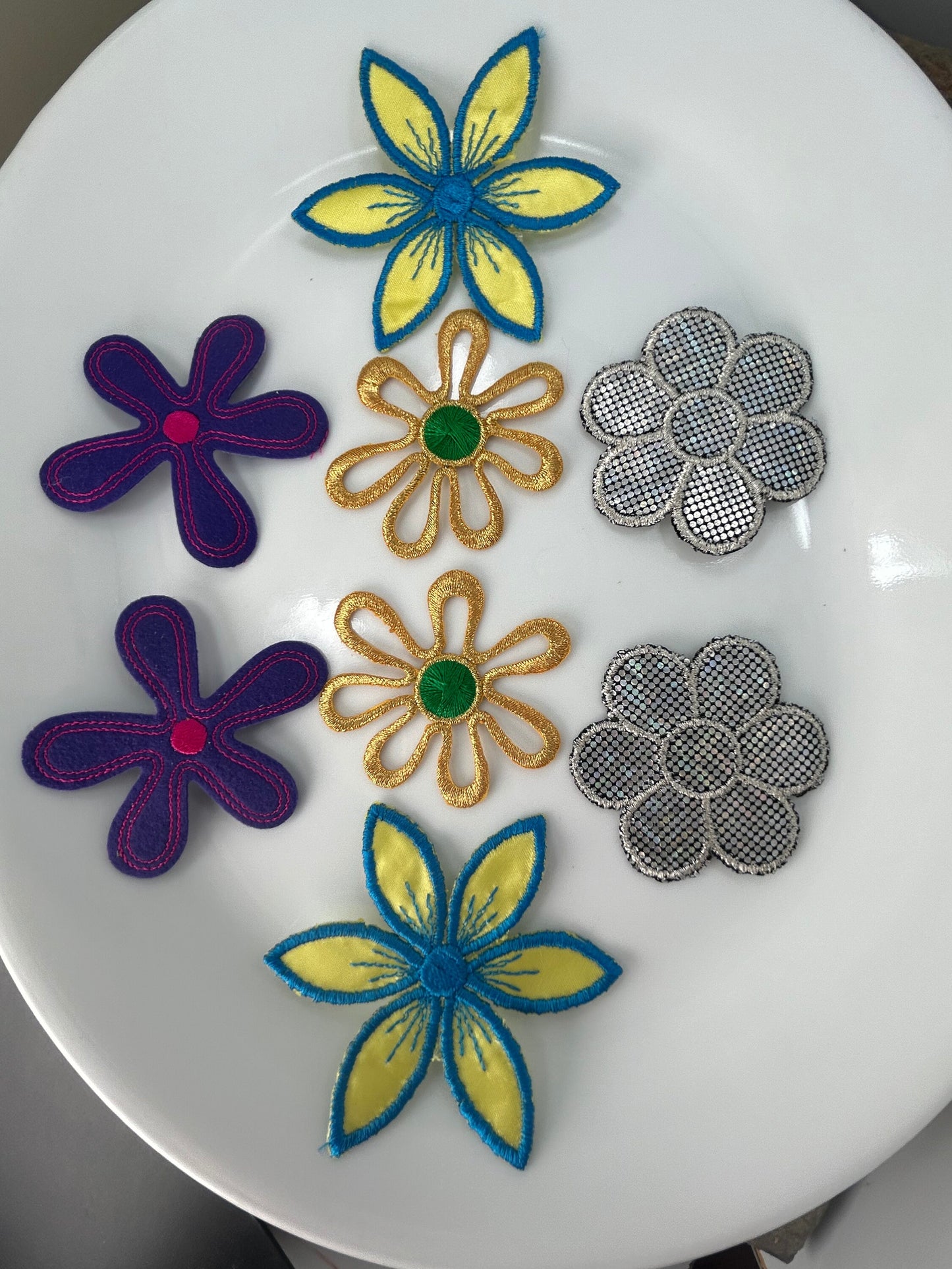 Gold and silver, purple, turquoise blue appliqués 4 unique styles of iron on patches stars collection #48