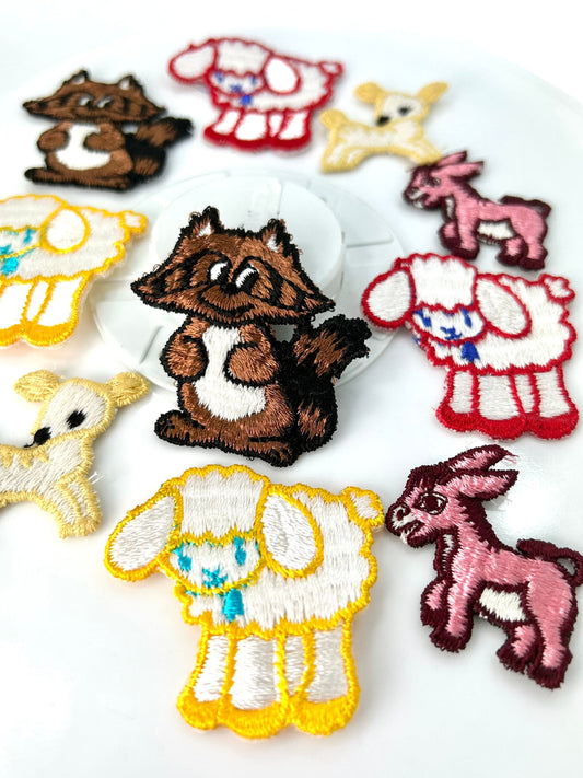 Sheep deers chipmunk Appliqués Collection red yellow pink butter cream, brown embroidered appliques patches #56