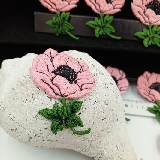 Unique Poppies FLORAL VINTAGE Cotton appliques pink flower Patches #162