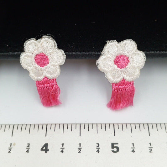 FLORAL VINTAGE applique pink fringe white flower iron on Patches #201