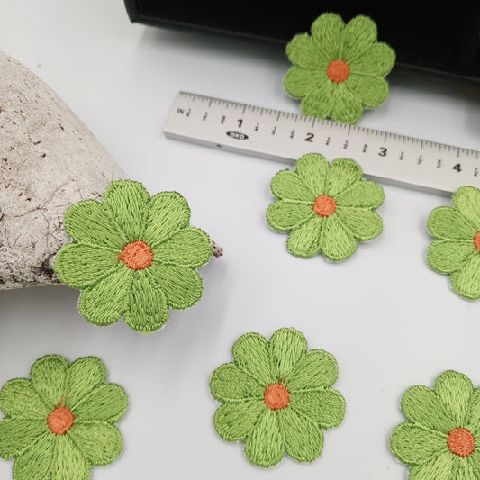 FLORAL VINTAGE appliques orange Green flower iron-on Patches #193