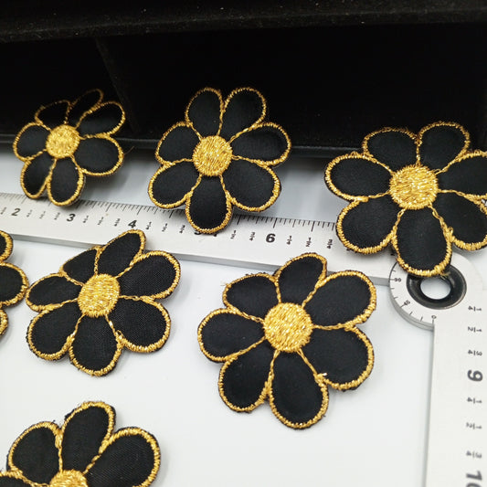 FLORAL VINTAGE appliques Gold Metallic Black flower iron-on Patches #195