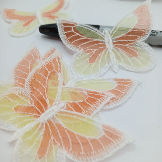 Sheer orange yellow white butterfly appliques sewing patches #497