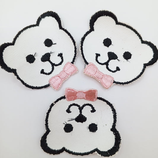 Black White Bear Iron on Patches with pink ribbon appliques #464