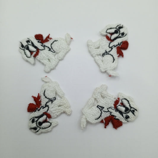 White dog with red scarf, appliqué sew on Patches #425