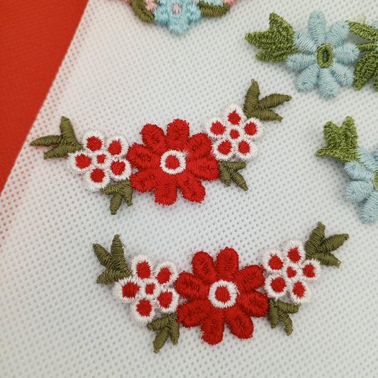 6 pieces FLORAL VINTAGE appliqués pink cyan green red white flower Patches #122