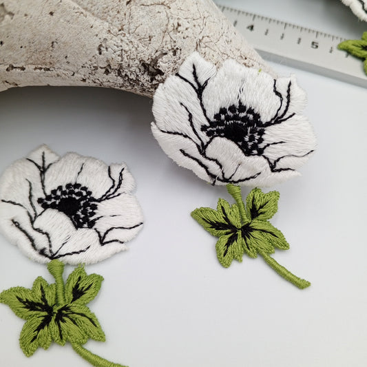 Elegant Poppies FLORAL VINTAGE Cotton appliques white flower Patches #163