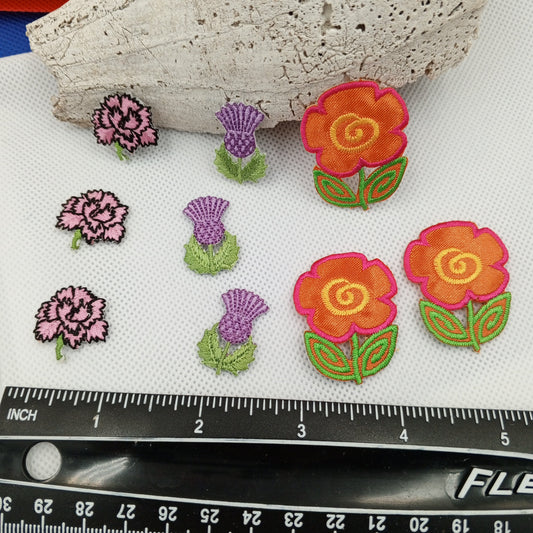 9 pieces FLORAL VINTAGE appliques pink green black lavender orange yellow flower Patches #134