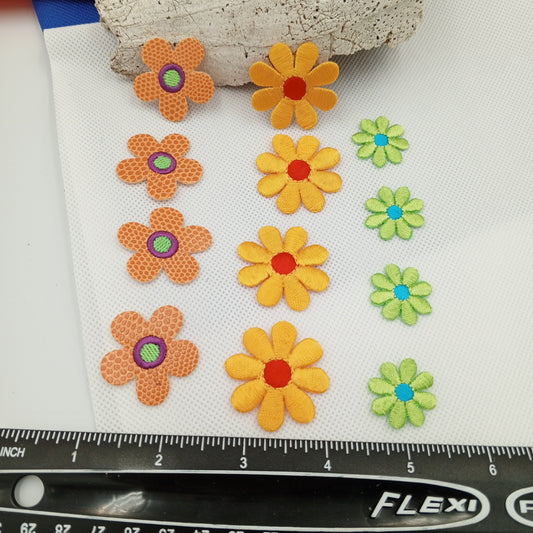 12 pieces FLORAL VINTAGE appliques orange purple green yellow red blue flower Patches #135