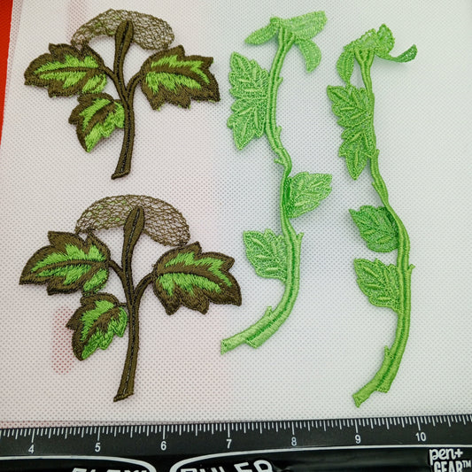 4 pieces FLORAL VINTAGE appliques green dark forest green flower Patches #153