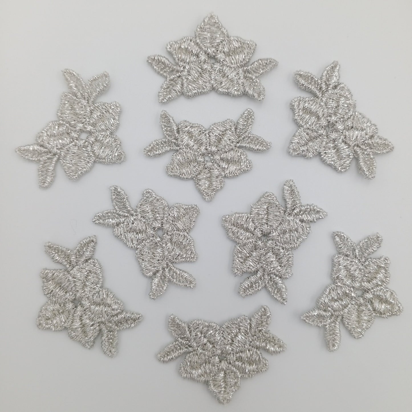 FLORAL VINTAGE applique Metallic Silver Flower Patches #239