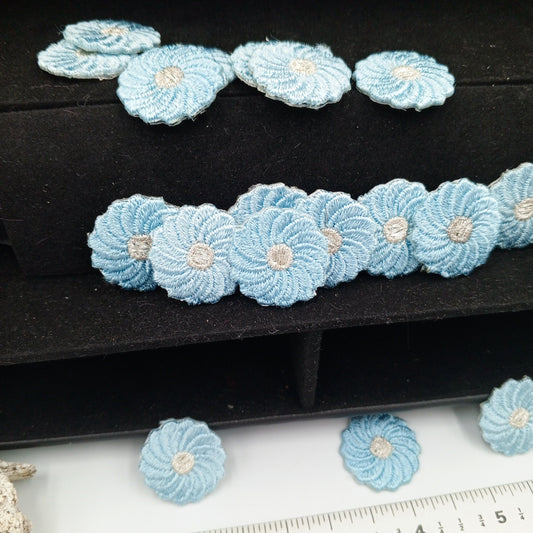 FLORAL VINTAGE applique silver metallic light blue flower iron on Patches #209