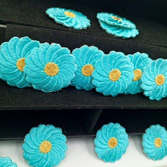 FLORAL VINTAGE appliques Gold Metallic Turquoise flower iron-on Patches #206