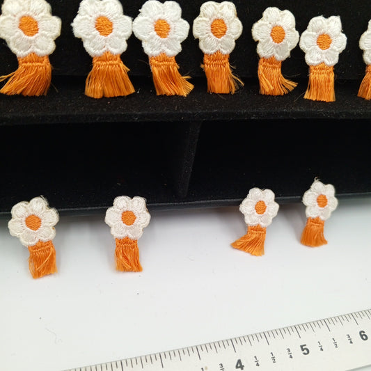 FLORAL VINTAGE applique orange fringe white flower iron on Patches #200