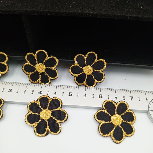 FLORAL VINTAGE applique gold metallic black flower iron on Patches #196